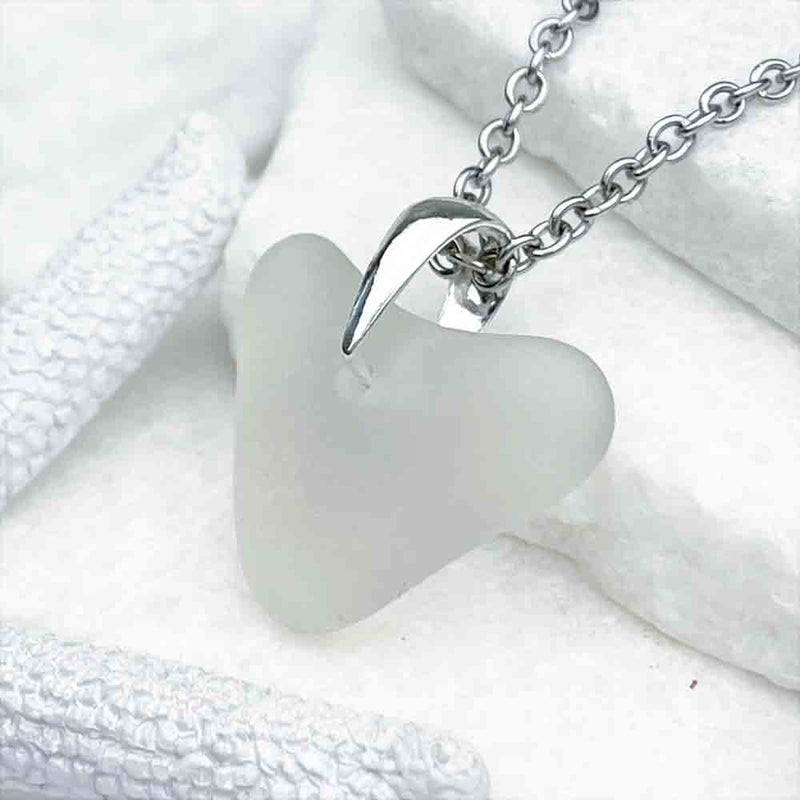 Crystal Clear Heart-Shaped Sea Glass Pendant | Real Sea Glass